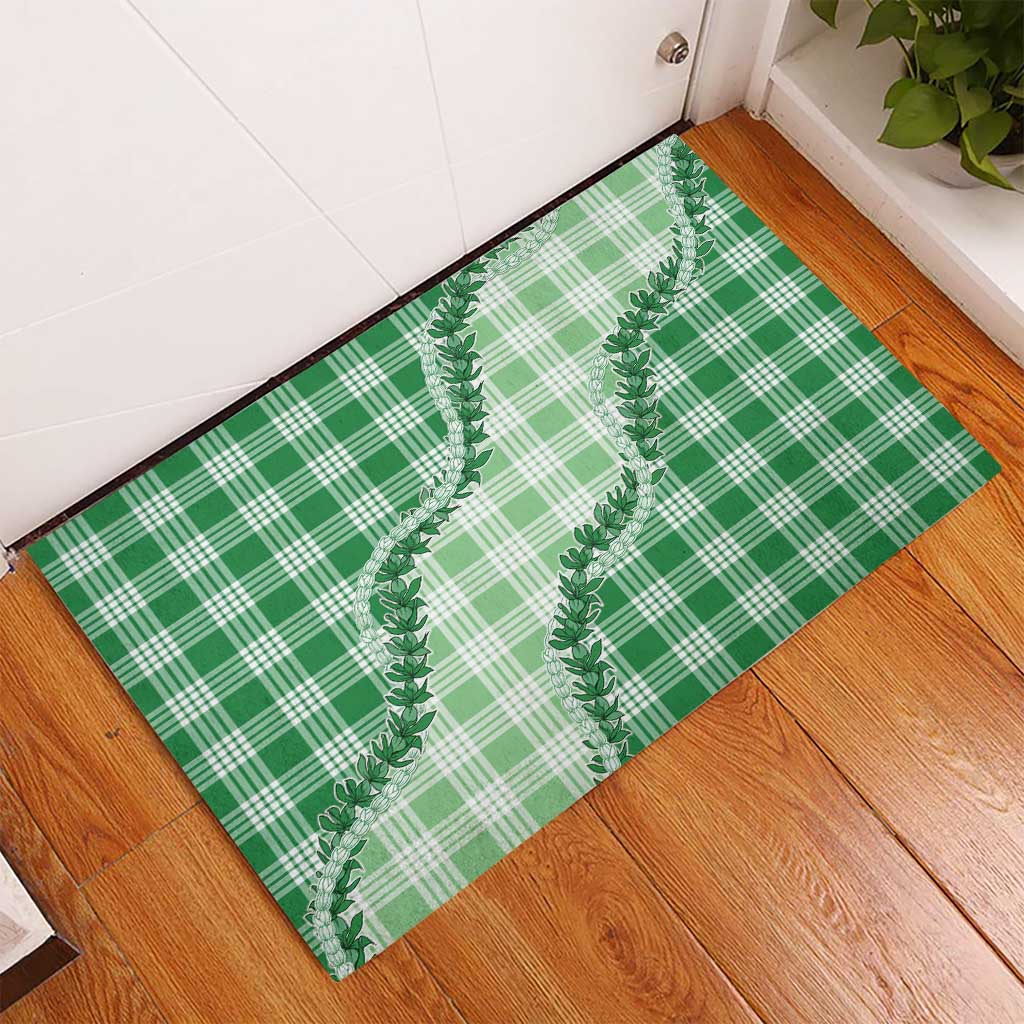 Green Hawaii Palaka Rubber Doormat Hawaiian Pikake Lei