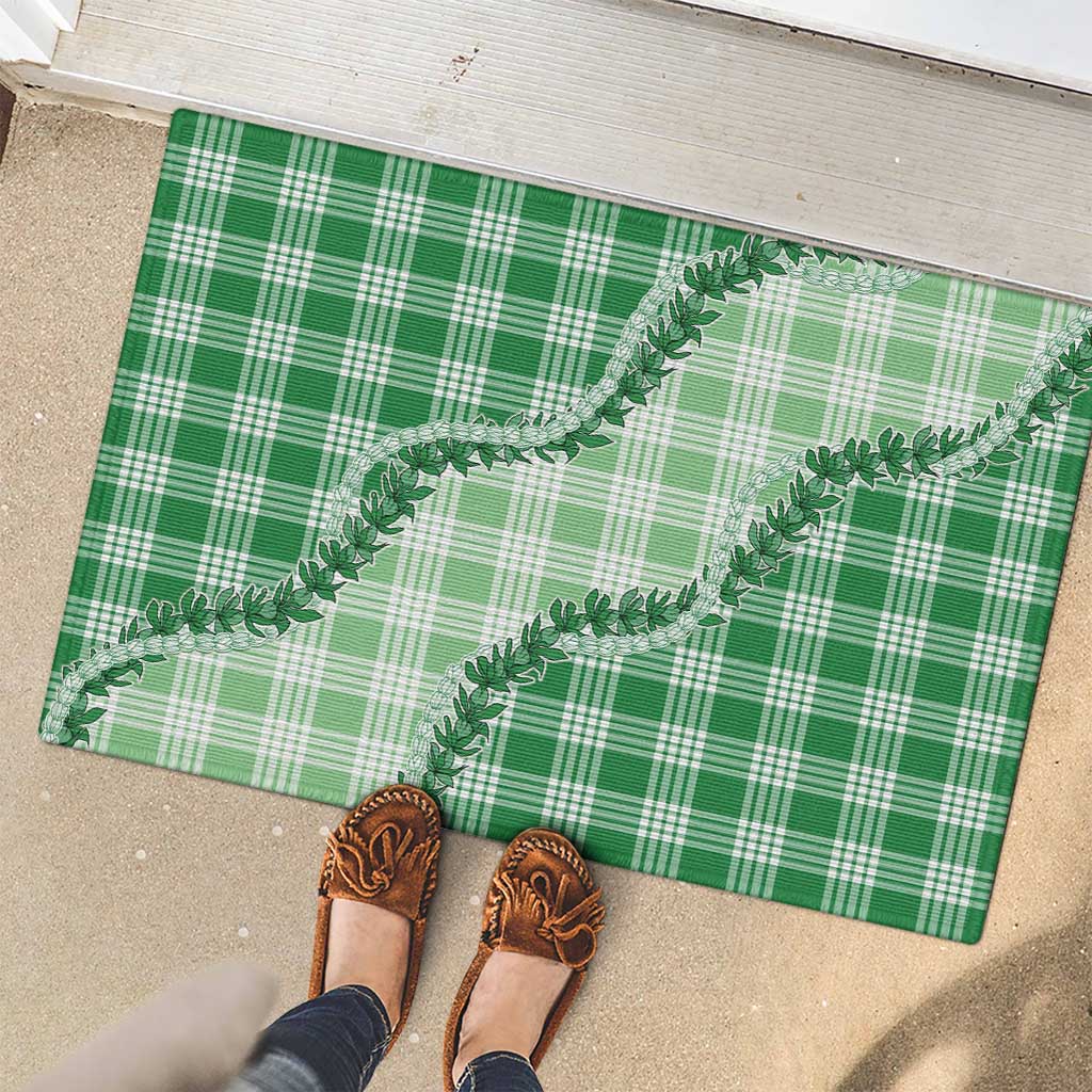 Green Hawaii Palaka Rubber Doormat Hawaiian Pikake Lei