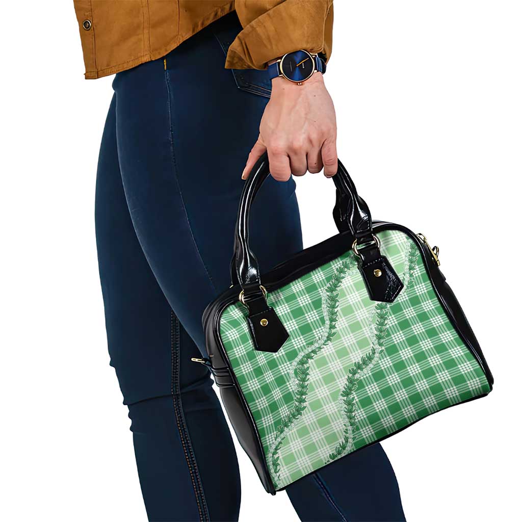Green Hawaii Palaka Shoulder Handbag Hawaiian Pikake Lei