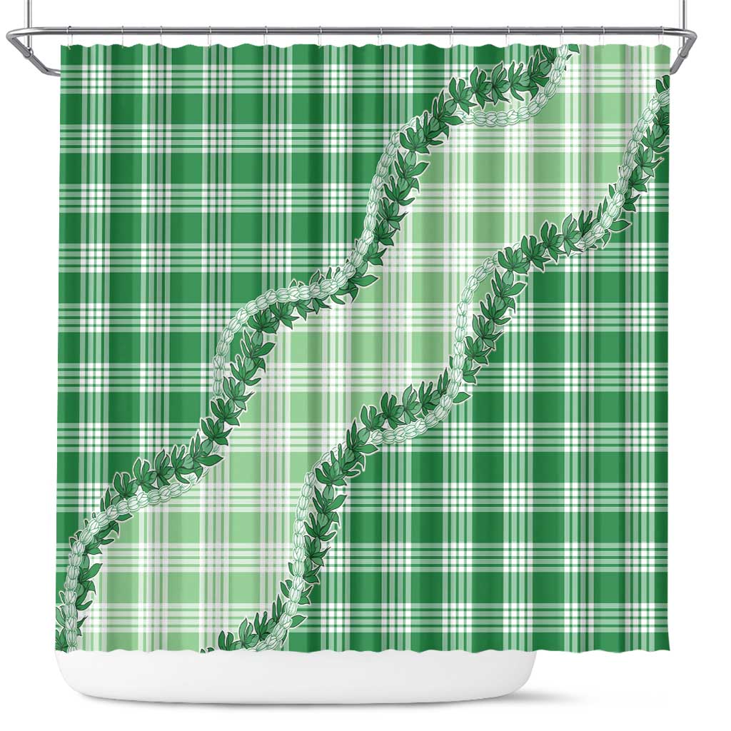 Green Hawaii Palaka Shower Curtain Hawaiian Pikake Lei