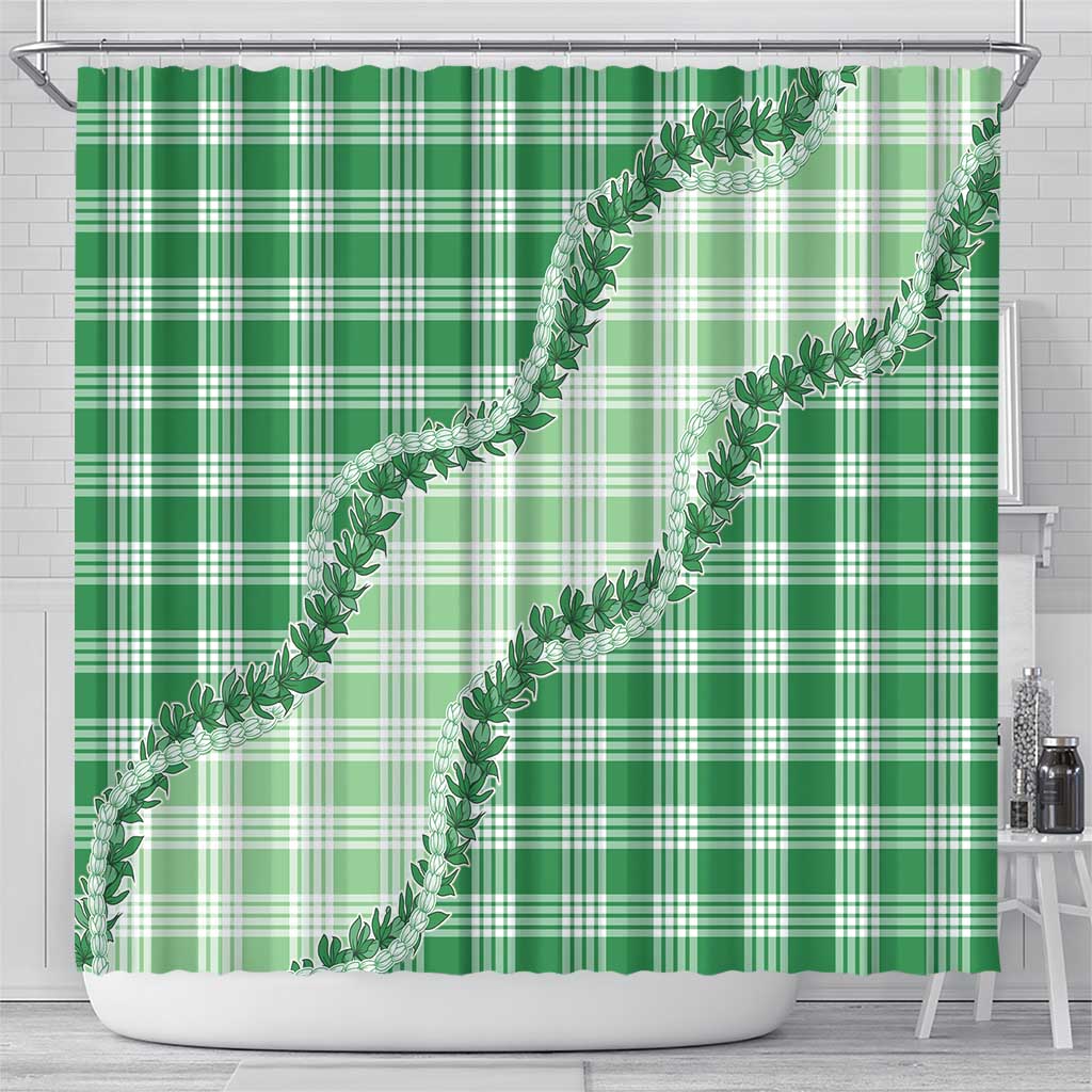 Green Hawaii Palaka Shower Curtain Hawaiian Pikake Lei