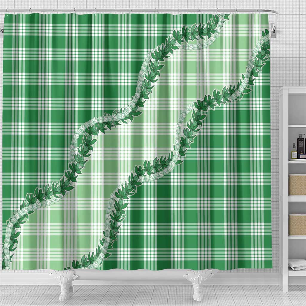 Green Hawaii Palaka Shower Curtain Hawaiian Pikake Lei
