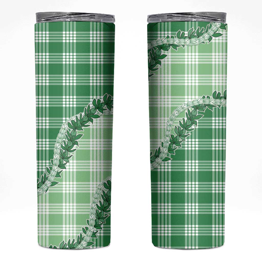 Green Hawaii Palaka Skinny Tumbler Hawaiian Pikake Lei