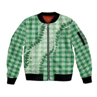 Green Hawaii Palaka Sleeve Zip Bomber Jacket Hawaiian Pikake Lei
