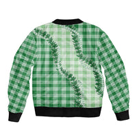Green Hawaii Palaka Sleeve Zip Bomber Jacket Hawaiian Pikake Lei