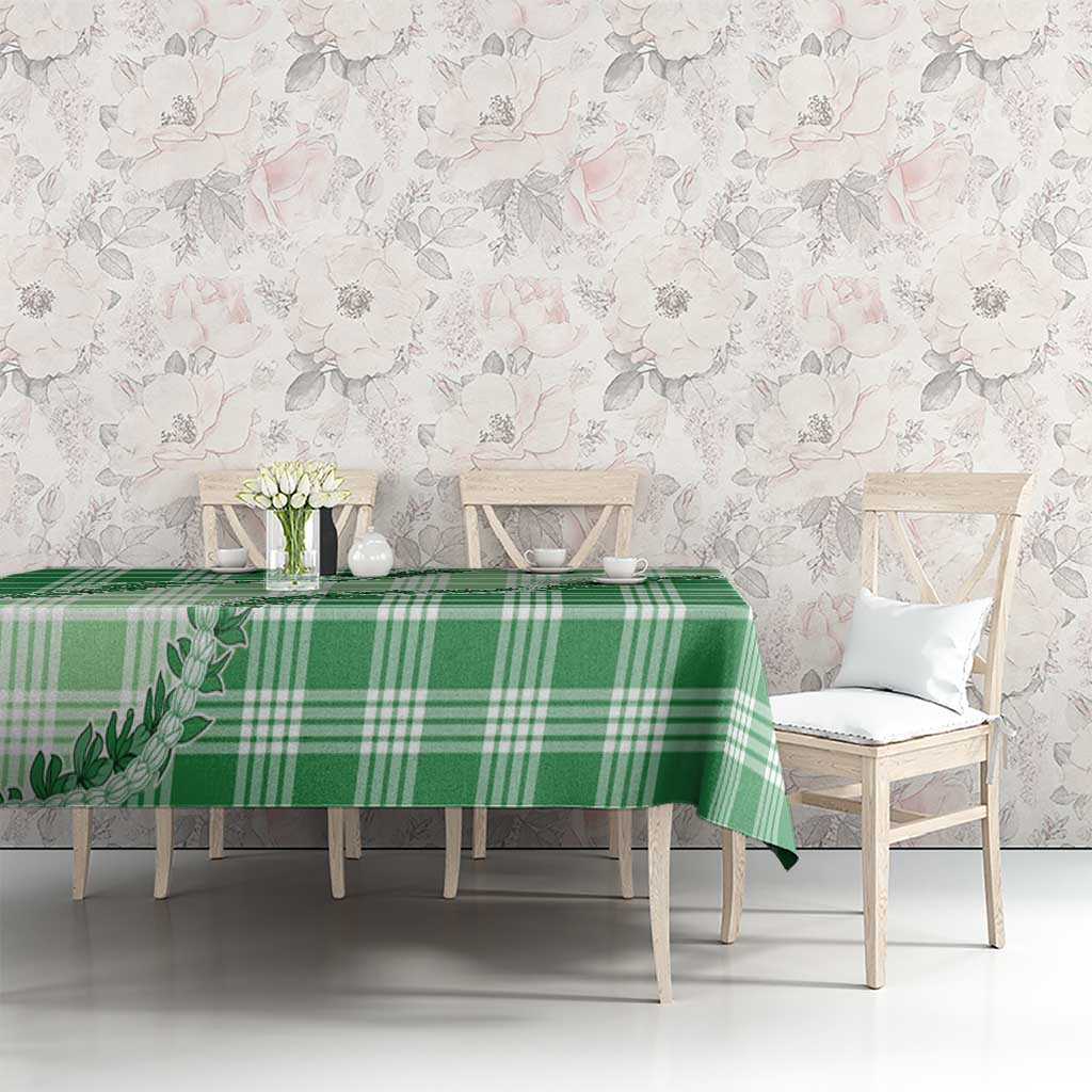 Green Hawaii Palaka Tablecloth Hawaiian Pikake Lei