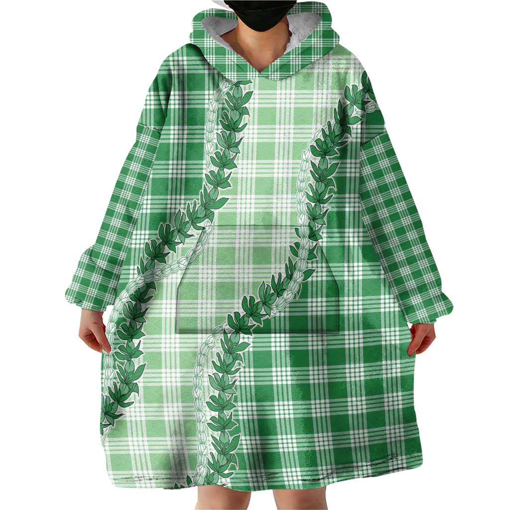Green Hawaii Palaka Wearable Blanket Hoodie Hawaiian Pikake Lei