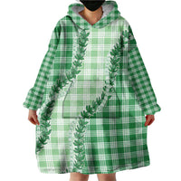 Green Hawaii Palaka Wearable Blanket Hoodie Hawaiian Pikake Lei