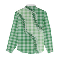 Green Hawaii Palaka Women Casual Shirt Hawaiian Pikake Lei