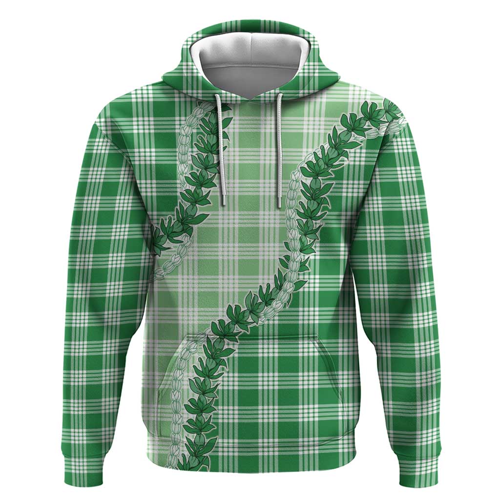 Green Hawaii Palaka Zip Hoodie Hawaiian Pikake Lei