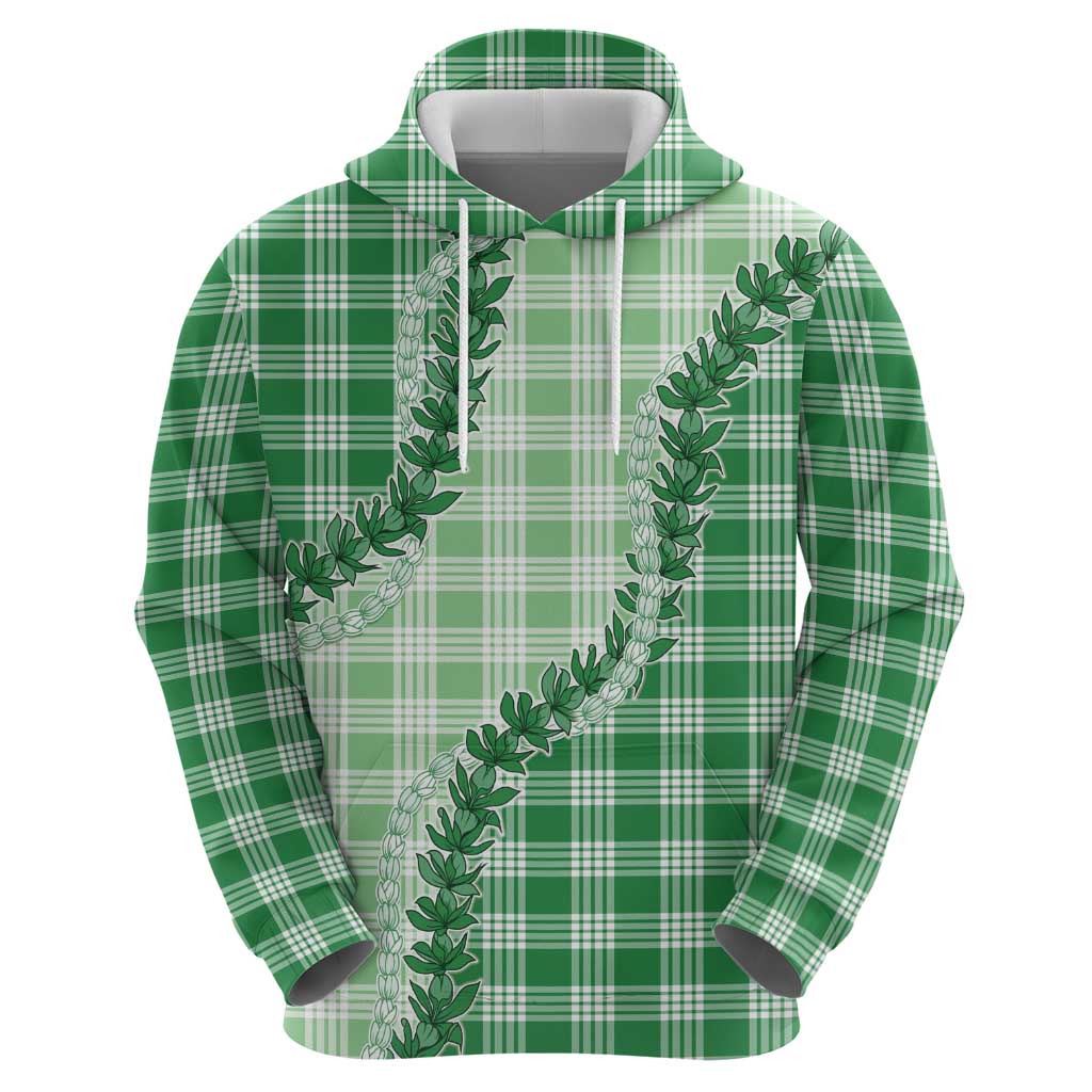 Green Hawaii Palaka Zip Hoodie Hawaiian Pikake Lei