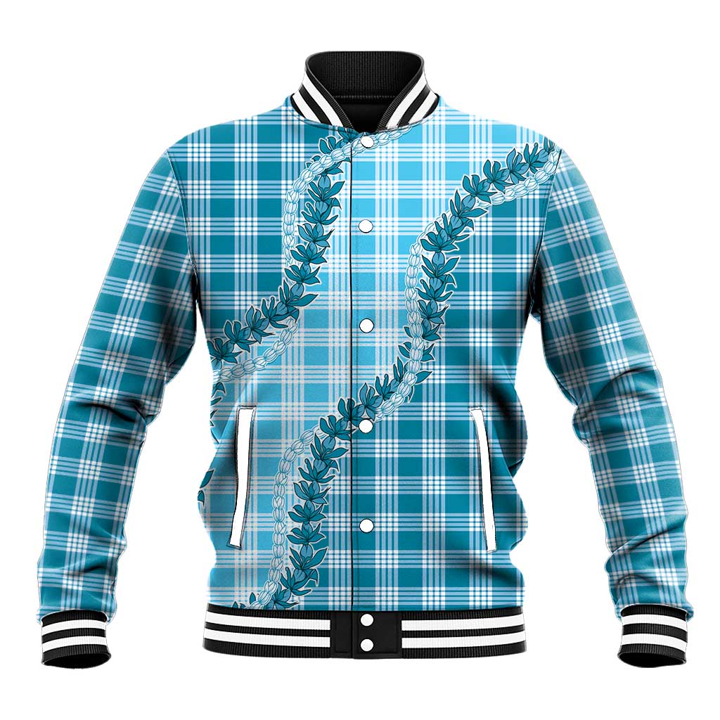 Blue Hawaii Palaka Baseball Jacket Hawaiian Pikake Lei LT05 Unisex Blue - Polynesian Pride