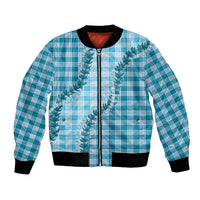 Blue Hawaii Palaka Bomber Jacket Hawaiian Pikake Lei