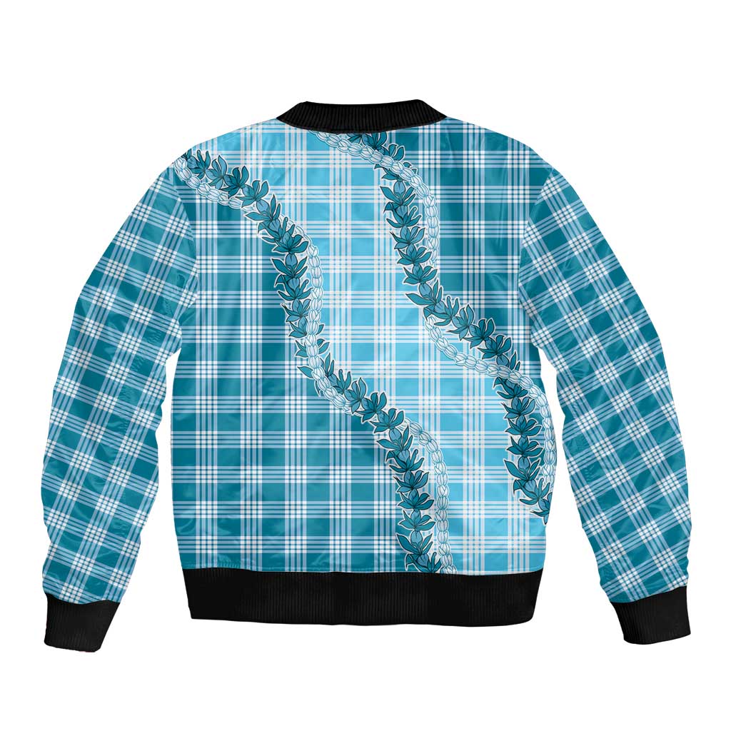 Blue Hawaii Palaka Bomber Jacket Hawaiian Pikake Lei