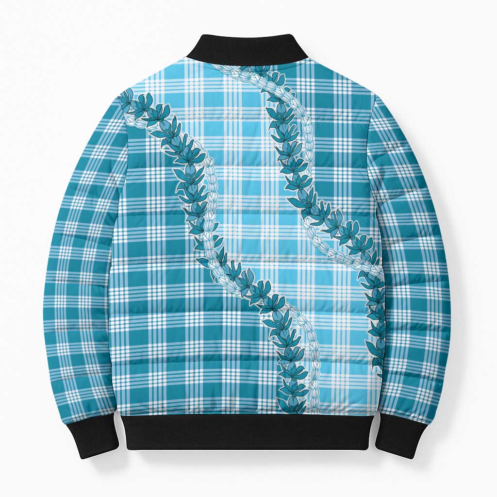 Blue Hawaii Palaka Bomber Puffer Jacket Hawaiian Pikake Lei LT05 - Polynesian Pride