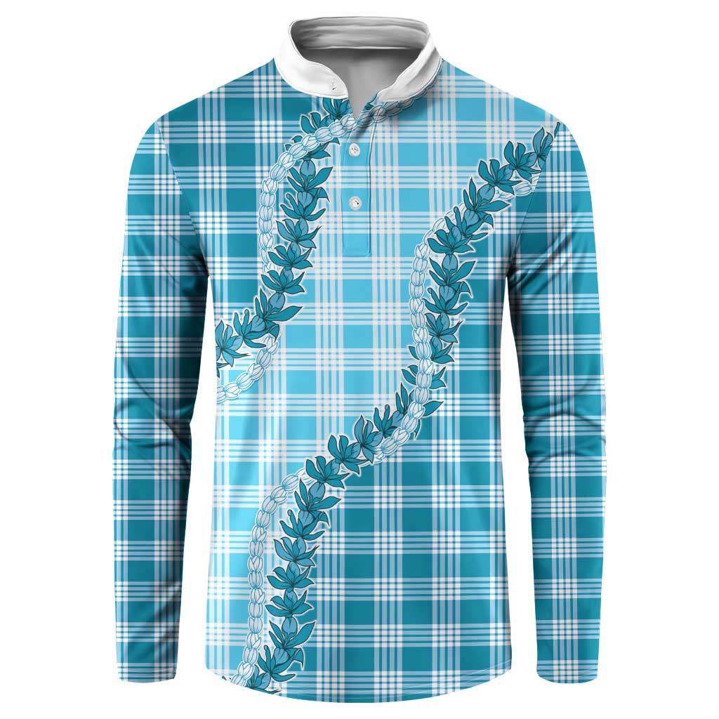Blue Hawaii Palaka Button Sweatshirt Hawaiian Pikake Lei LT05 Blue - Polynesian Pride
