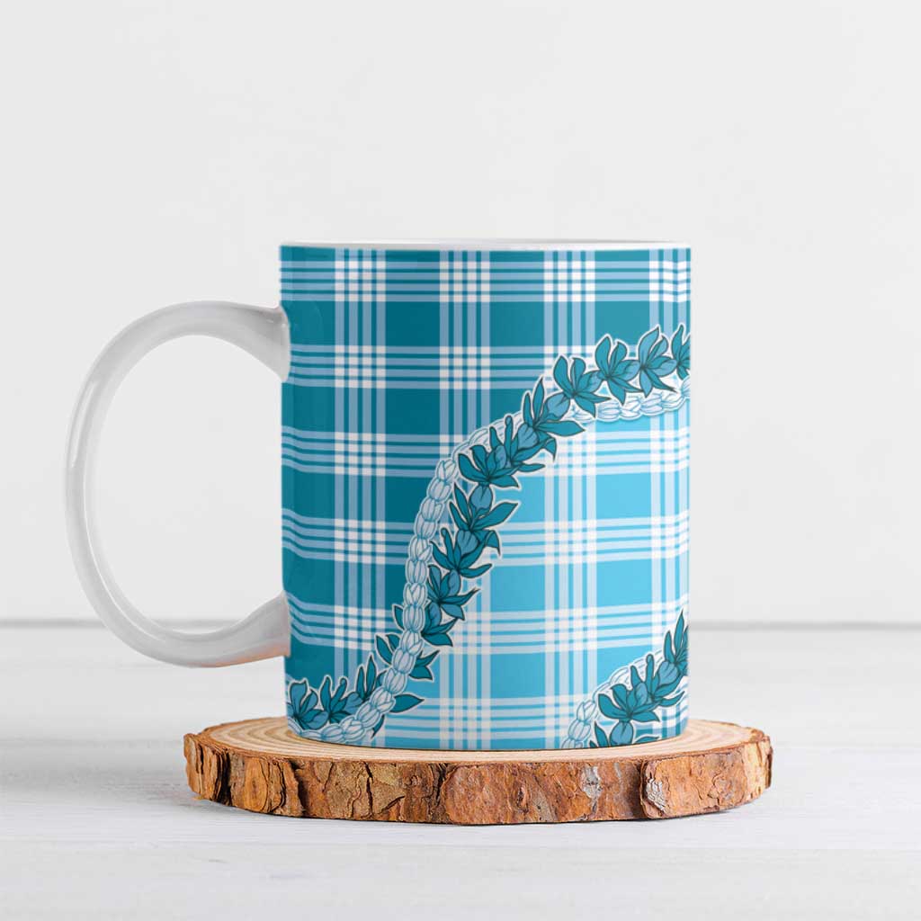 Blue Hawaii Palaka Ceramic Mug Hawaiian Pikake Lei