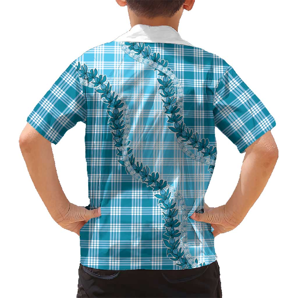 Blue Hawaii Palaka Family Matching Long Sleeve Bodycon Dress and Hawaiian Shirt Hawaiian Pikake Lei