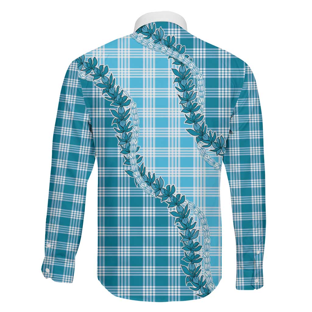 Blue Hawaii Palaka Family Matching Long Sleeve Bodycon Dress and Hawaiian Shirt Hawaiian Pikake Lei