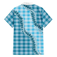 Blue Hawaii Palaka Family Matching Off The Shoulder Long Sleeve Dress and Hawaiian Shirt Hawaiian Pikake Lei