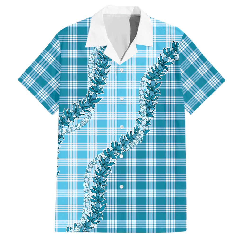 Blue Hawaii Palaka Family Matching Off Shoulder Maxi Dress and Hawaiian Shirt Hawaiian Pikake Lei LT05 Dad's Shirt - Short Sleeve Blue - Polynesian Pride