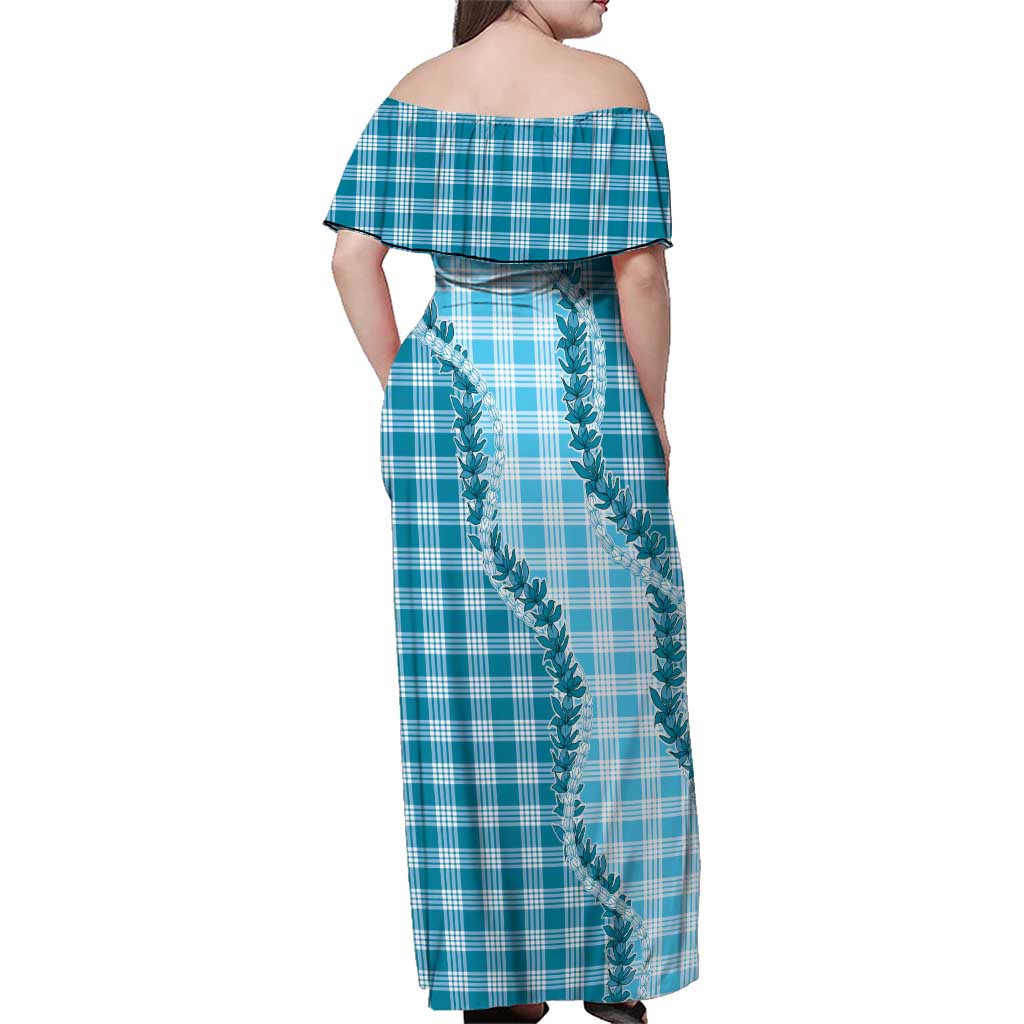 Blue Hawaii Palaka Family Matching Off Shoulder Maxi Dress and Hawaiian Shirt Hawaiian Pikake Lei LT05 - Polynesian Pride