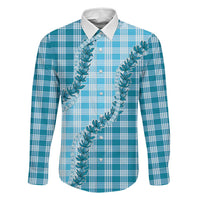 Blue Hawaii Palaka Family Matching Short Sleeve Bodycon Dress and Hawaiian Shirt Hawaiian Pikake Lei