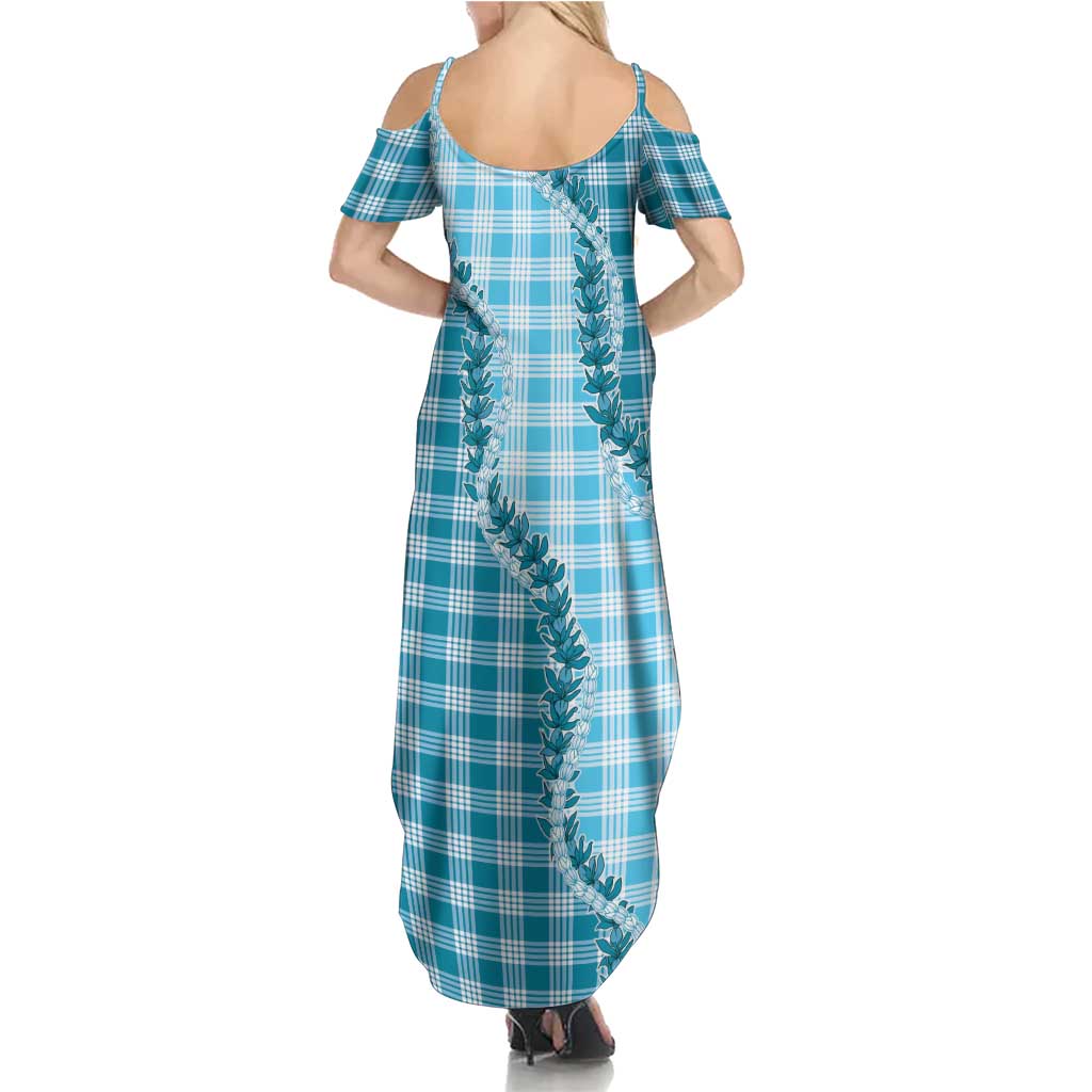 Blue Hawaii Palaka Family Matching Summer Maxi Dress and Hawaiian Shirt Hawaiian Pikake Lei LT05 - Polynesian Pride