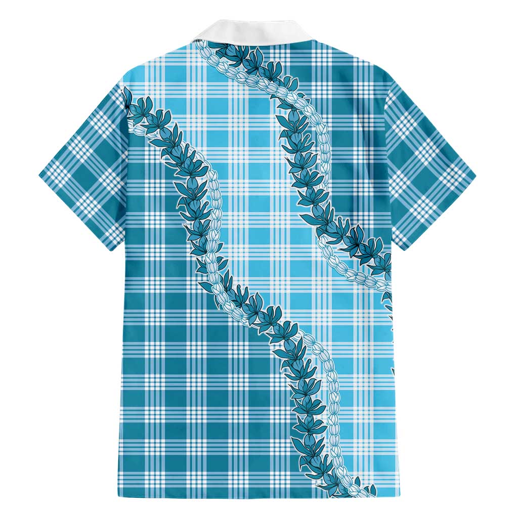Blue Hawaii Palaka Family Matching Tank Maxi Dress and Hawaiian Shirt Hawaiian Pikake Lei