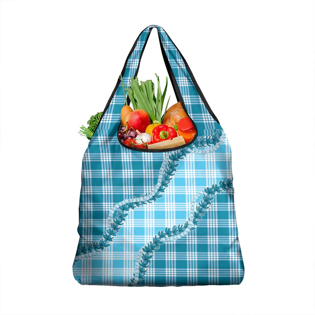 Blue Hawaii Palaka Grocery Bag Hawaiian Pikake Lei