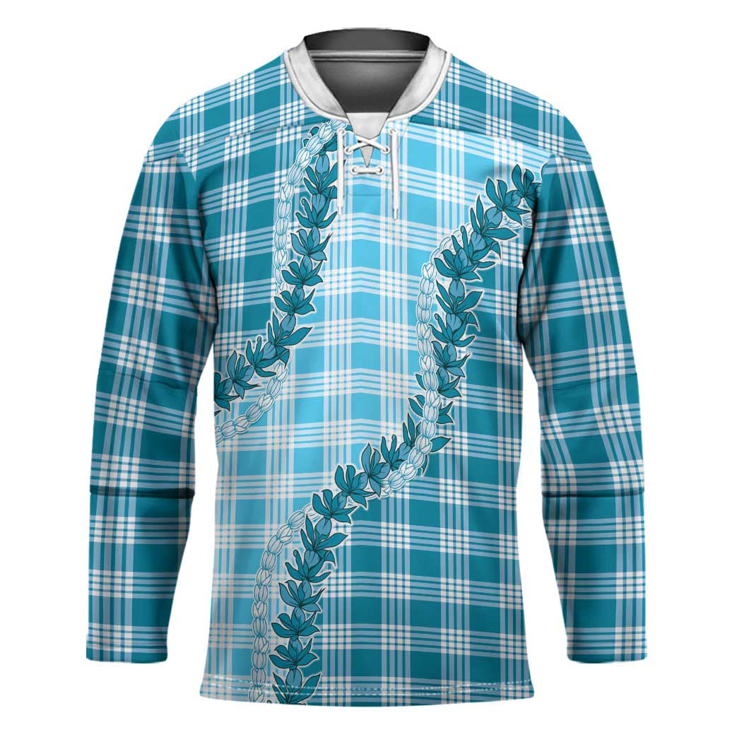 Blue Hawaii Palaka Hockey Jersey Hawaiian Pikake Lei LT05 Unisex Blue - Polynesian Pride