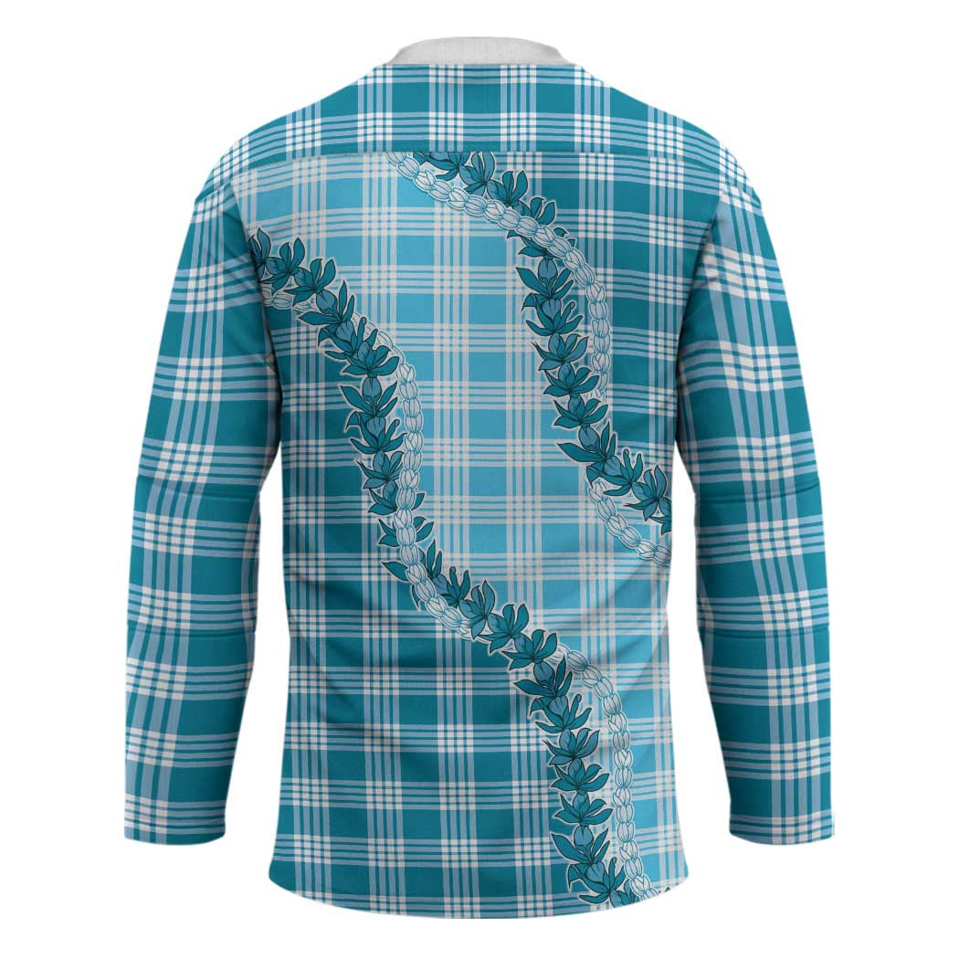 Blue Hawaii Palaka Hockey Jersey Hawaiian Pikake Lei LT05 - Polynesian Pride