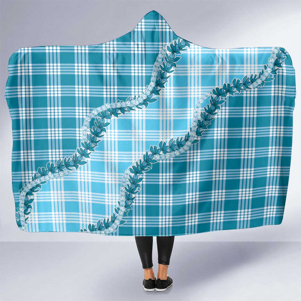 Blue Hawaii Palaka Hooded Blanket Hawaiian Pikake Lei LT05 One Size Blue - Polynesian Pride