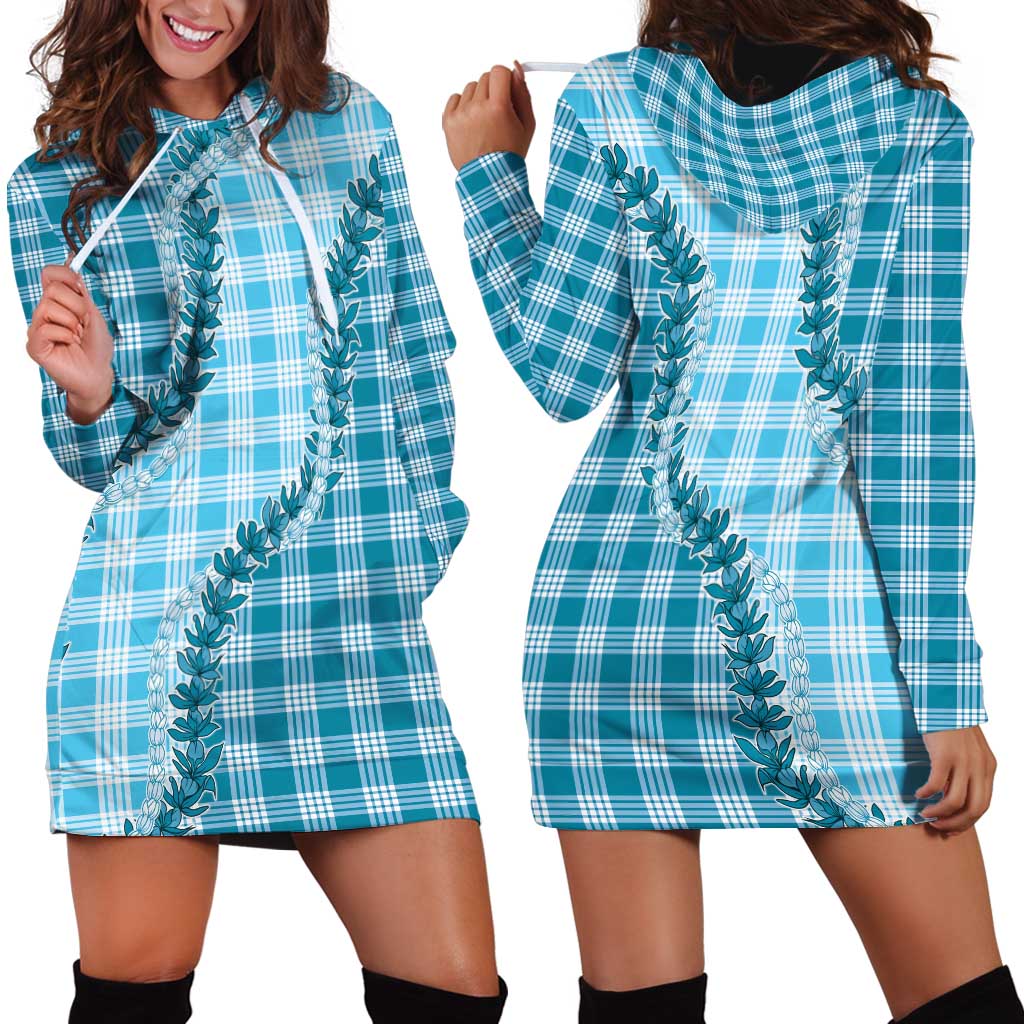 Blue Hawaii Palaka Hoodie Dress Hawaiian Pikake Lei