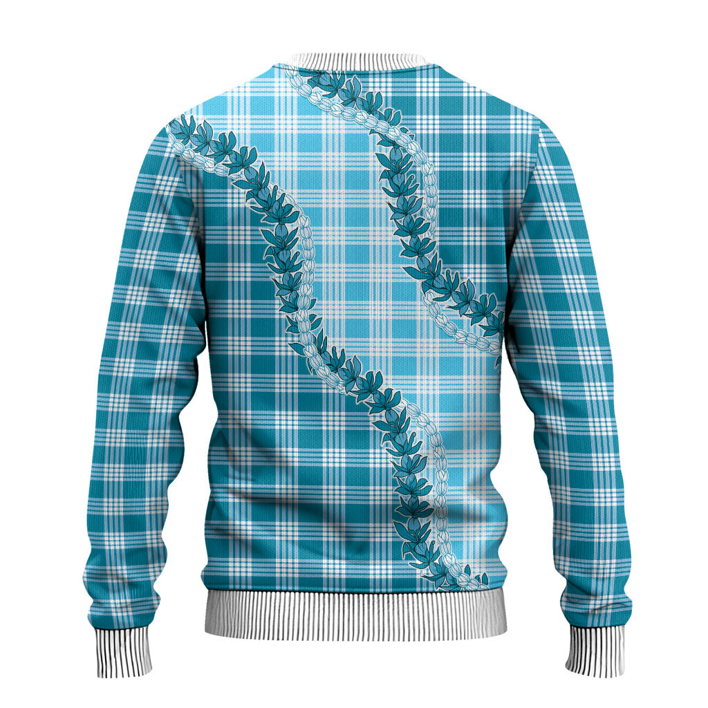 Blue Hawaii Palaka Ugly Christmas Sweater Hawaiian Pikake Lei