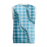 Blue Hawaii Palaka Christmas Knitted V-Neck Vest Hawaiian Pikake Lei
