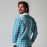 Blue Hawaii Palaka Long Sleeve Polo Shirt Hawaiian Pikake Lei