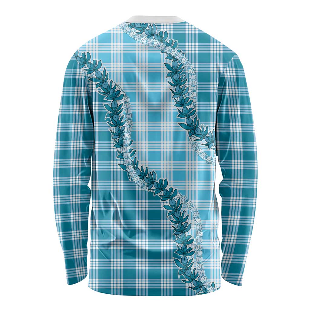 Blue Hawaii Palaka Long Sleeve Shirt Hawaiian Pikake Lei