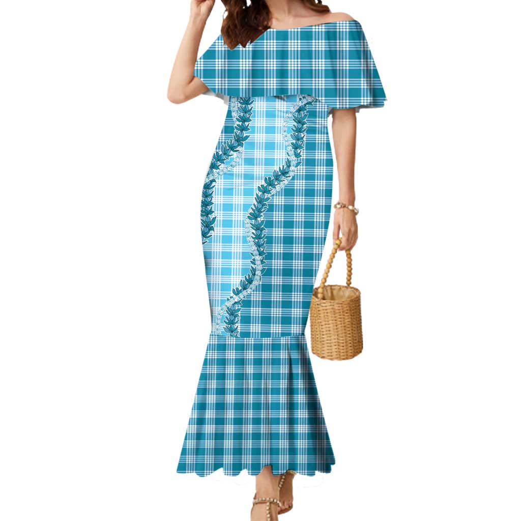 Blue Hawaii Palaka Mermaid Dress Hawaiian Pikake Lei