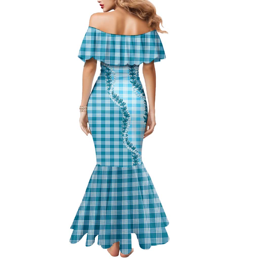 Blue Hawaii Palaka Mermaid Dress Hawaiian Pikake Lei