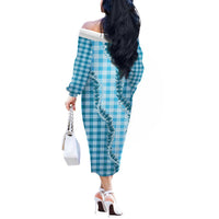 Blue Hawaii Palaka Off The Shoulder Long Sleeve Dress Hawaiian Pikake Lei LT05 - Polynesian Pride