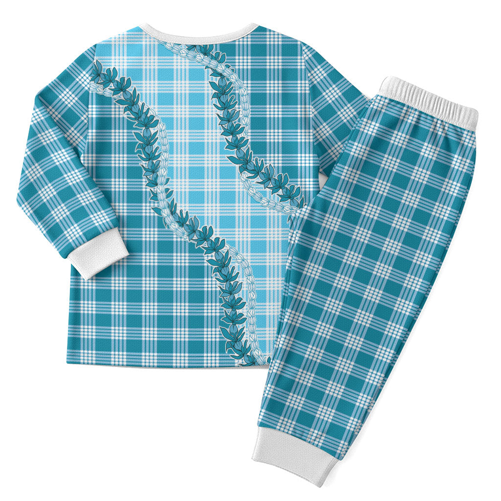 Blue Hawaii Palaka Christmas Pajama Set Hawaiian Pikake Lei