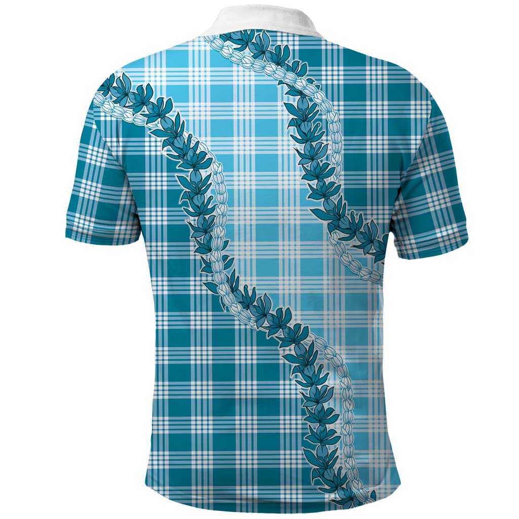 Blue Hawaii Palaka Polo Shirt Hawaiian Pikake Lei