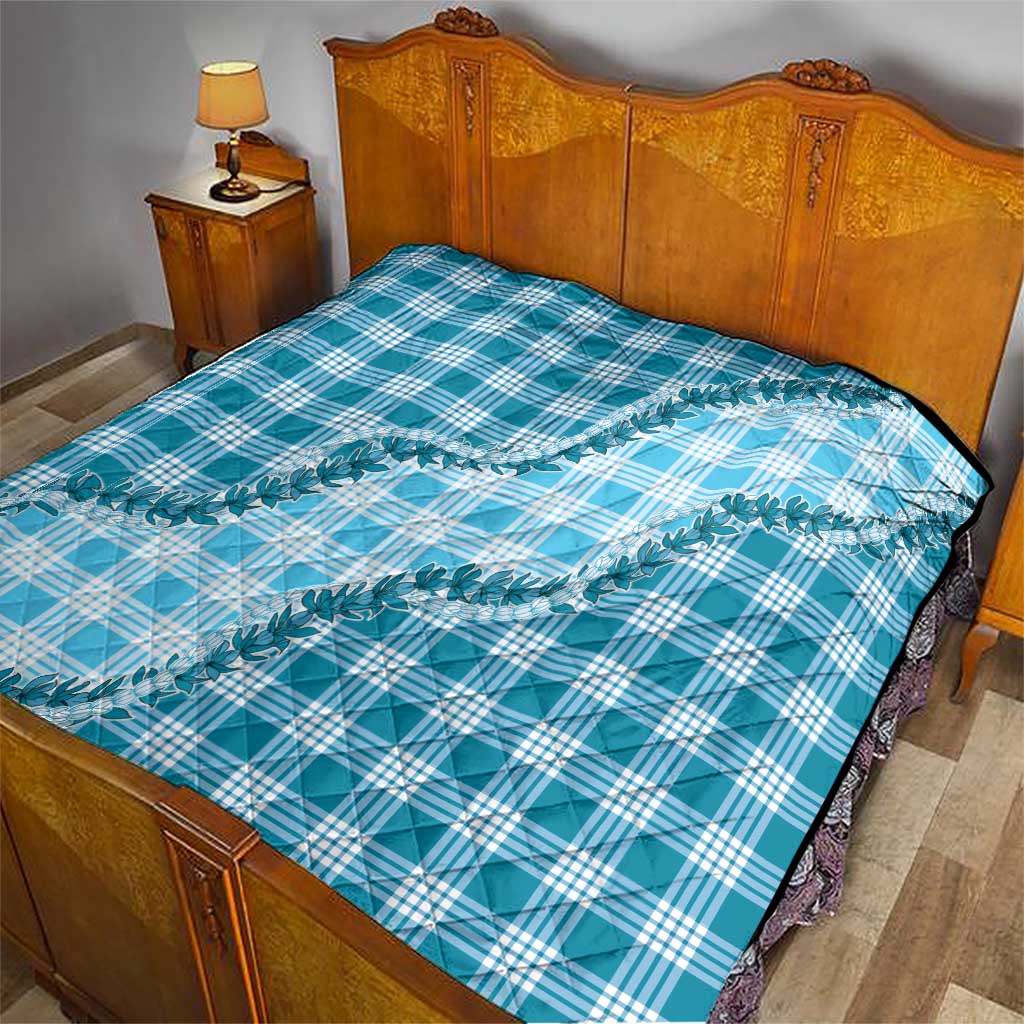 Blue Hawaii Palaka Quilt Hawaiian Pikake Lei