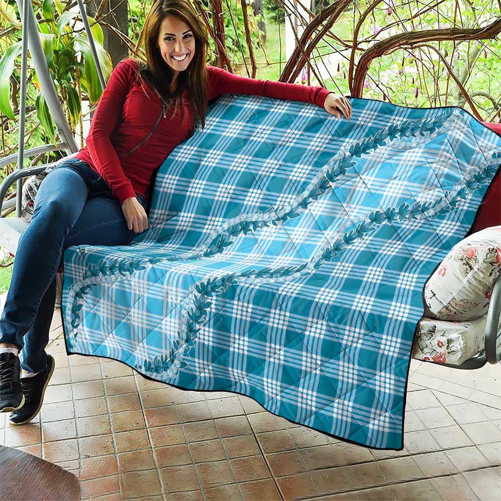Blue Hawaii Palaka Quilt Hawaiian Pikake Lei