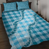 Blue Hawaii Palaka Quilt Bed Set Hawaiian Pikake Lei