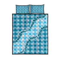 Blue Hawaii Palaka Quilt Bed Set Hawaiian Pikake Lei