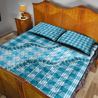 Blue Hawaii Palaka Quilt Bed Set Hawaiian Pikake Lei
