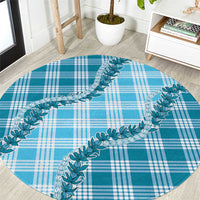 Blue Hawaii Palaka Round Carpet Hawaiian Pikake Lei