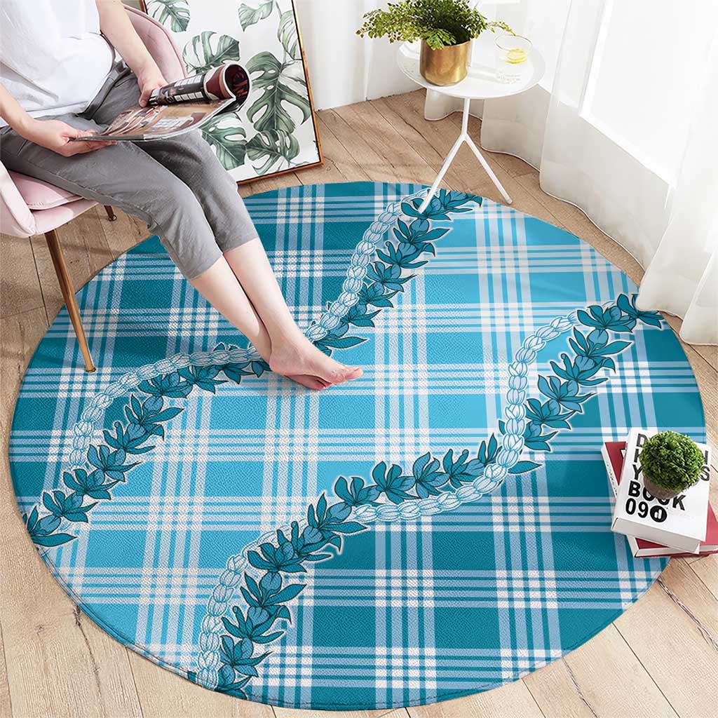 Blue Hawaii Palaka Round Carpet Hawaiian Pikake Lei